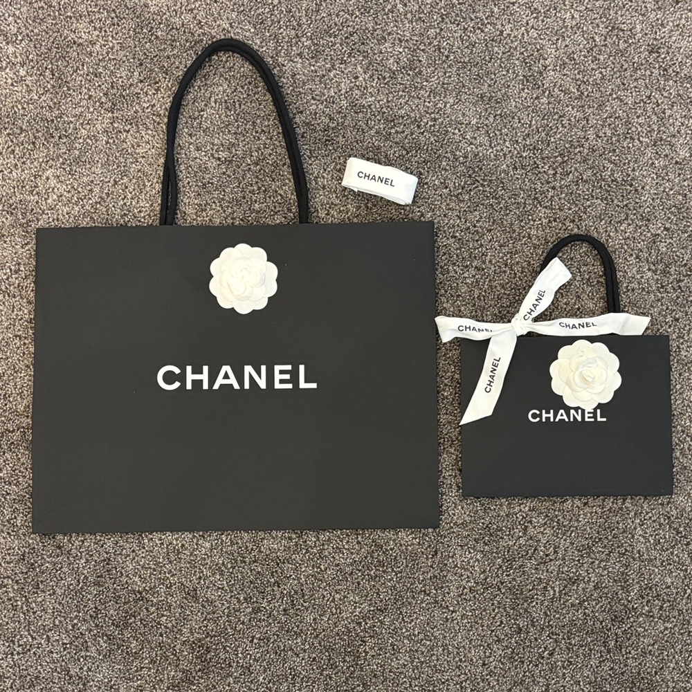 Chanel Black and White Floral Accent Bag Duo